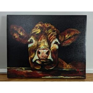 Michelle Foy Sucaet Cow Painting Expressive Farmhouse Rustic Kitchen Wall Art